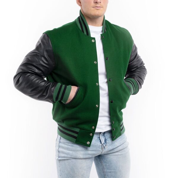 Black Leather Letterman Jacket by Varsity