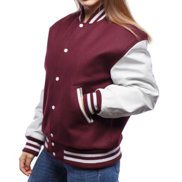 Elegant Maroon & Crisp White Letterman Jacket