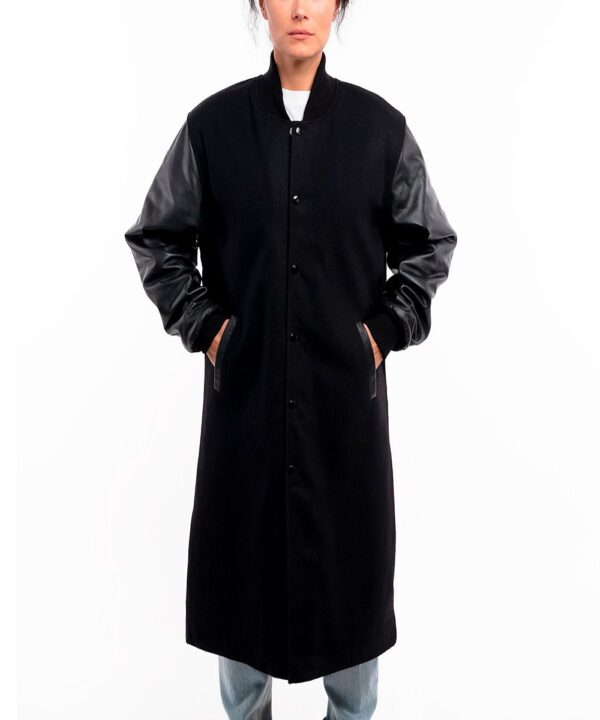 Midnight Monarch: Letterman Coat in Black Wool and Leather