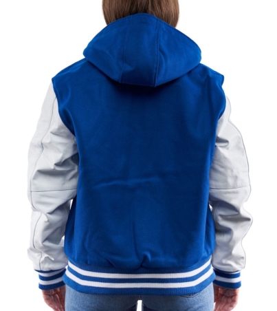 Vibrant Hooded Royal Blue & White Letterman Jacket