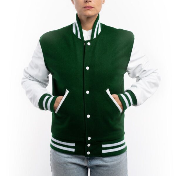 Vibrant Green & Crisp White Letterman Jacket