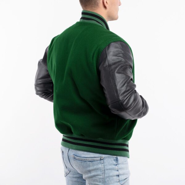 Black Leather Letterman Jacket by Varsity