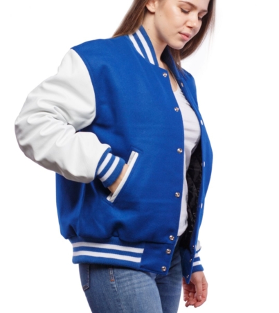 Elegant Women's Royal Blue & White Letterman Jacket