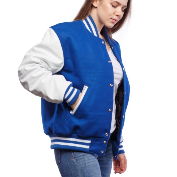 Elegant Women's Royal Blue & White Letterman Jacket