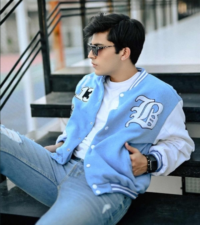 Men's Sporty Classic Varsity Jacket, white sleeve jacket