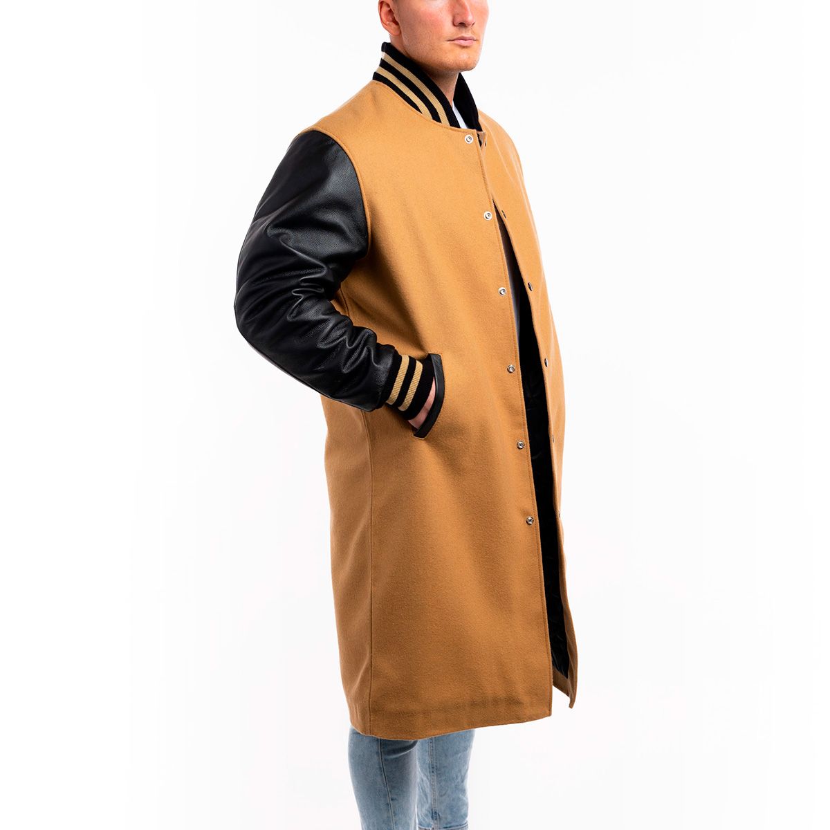 Varsity Jacket: Wool Body & Leather Sleeves Letterman Coat