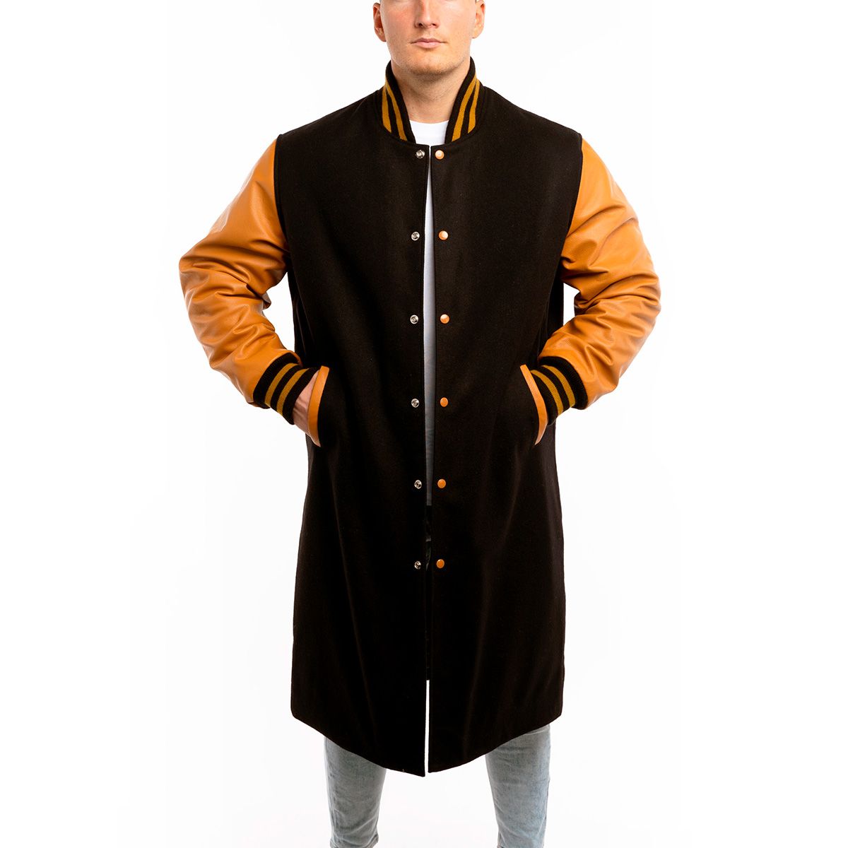 Varsity Jacket Wool Black Gold Sleeves