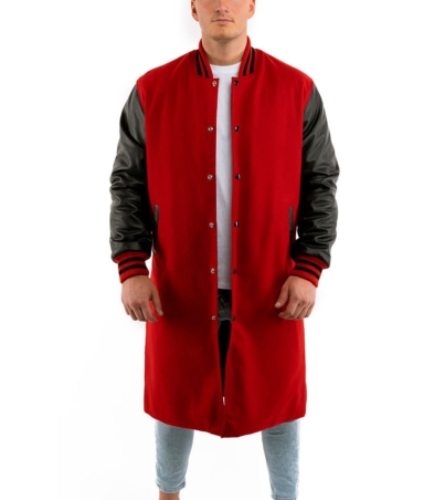 Varsity Jacket Scarlet Wool-Leather Sleeves Coat