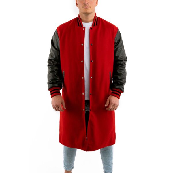 Varsity Jacket Scarlet Wool-Leather Sleeves Coat