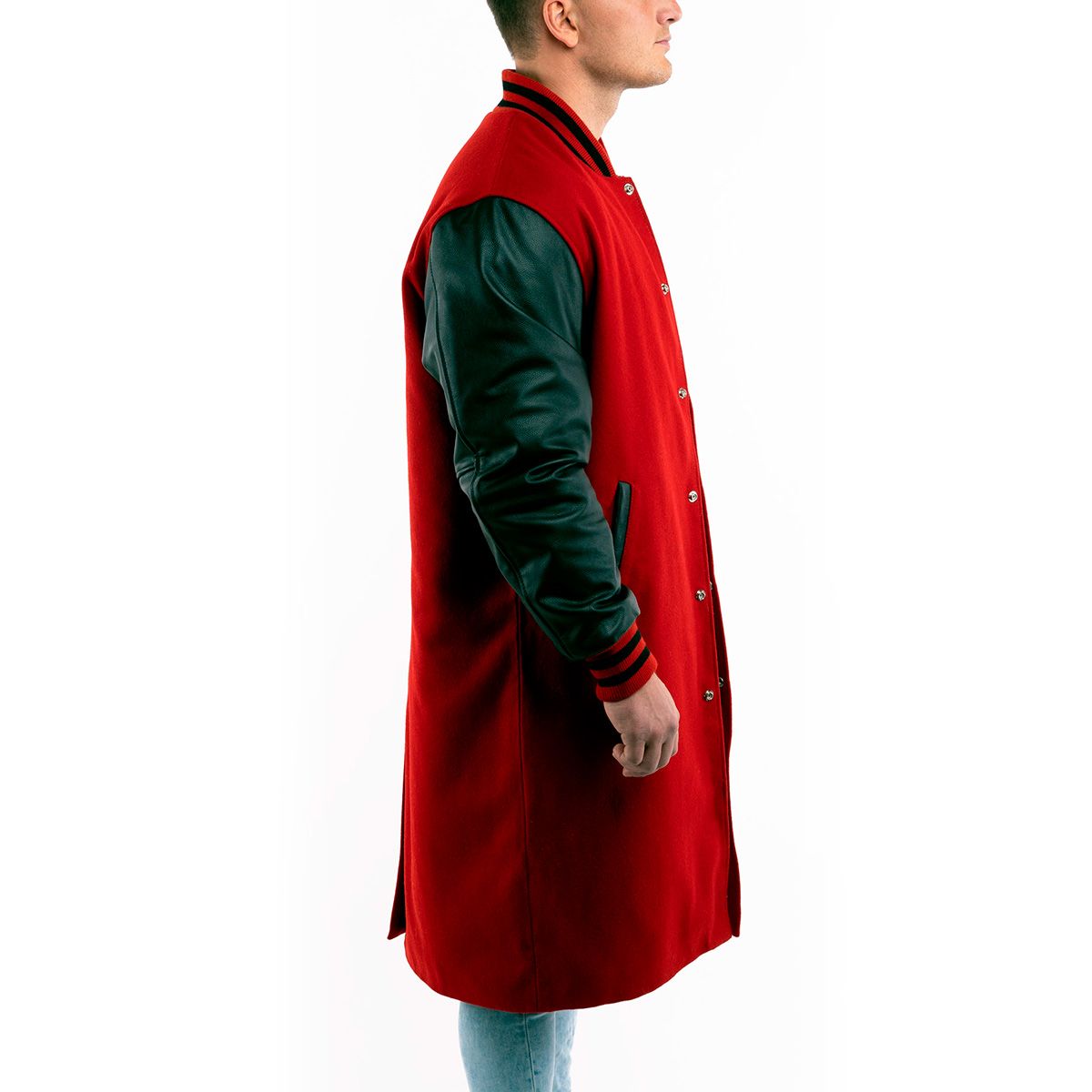 Varsity Jacket Scarlet Wool-Leather Sleeves Coat