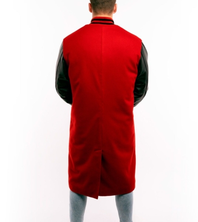 Varsity Jacket Scarlet Wool-Leather Sleeves Coat