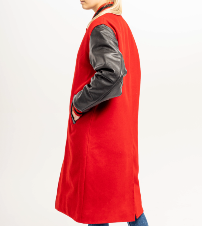 Crimson Blaze: Wool and Leather Letterman Coat