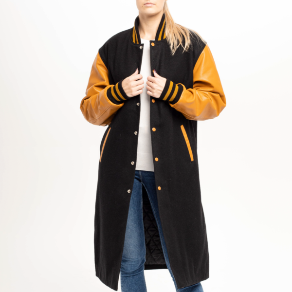 Vintage Glamour: Black Wool and Old Gold Letterman coat