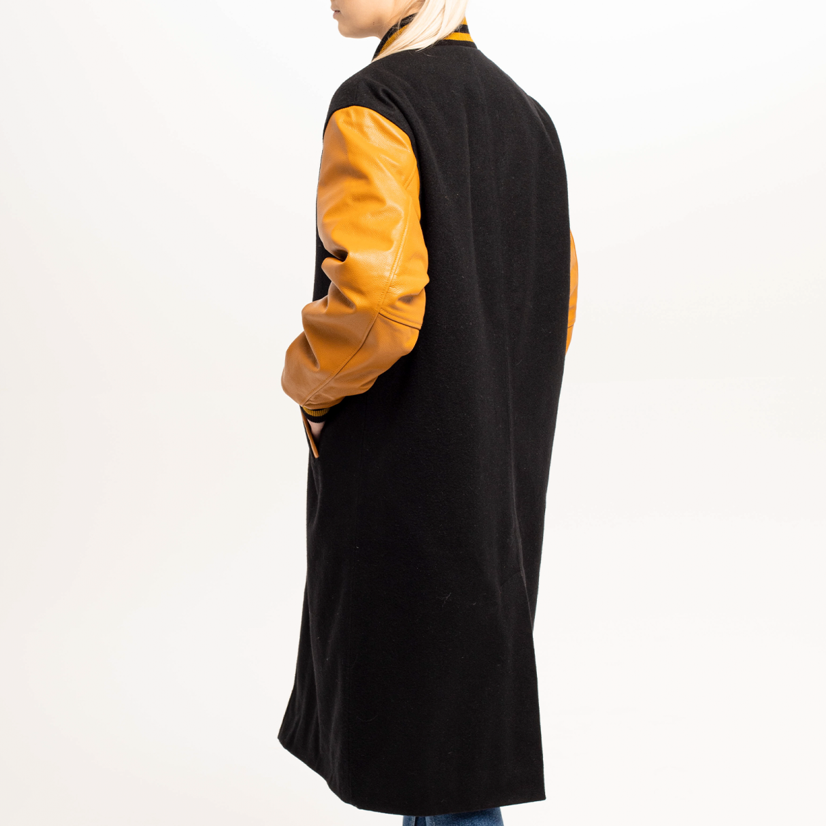 Vintage Glamour: Black Wool and Old Gold Letterman coat