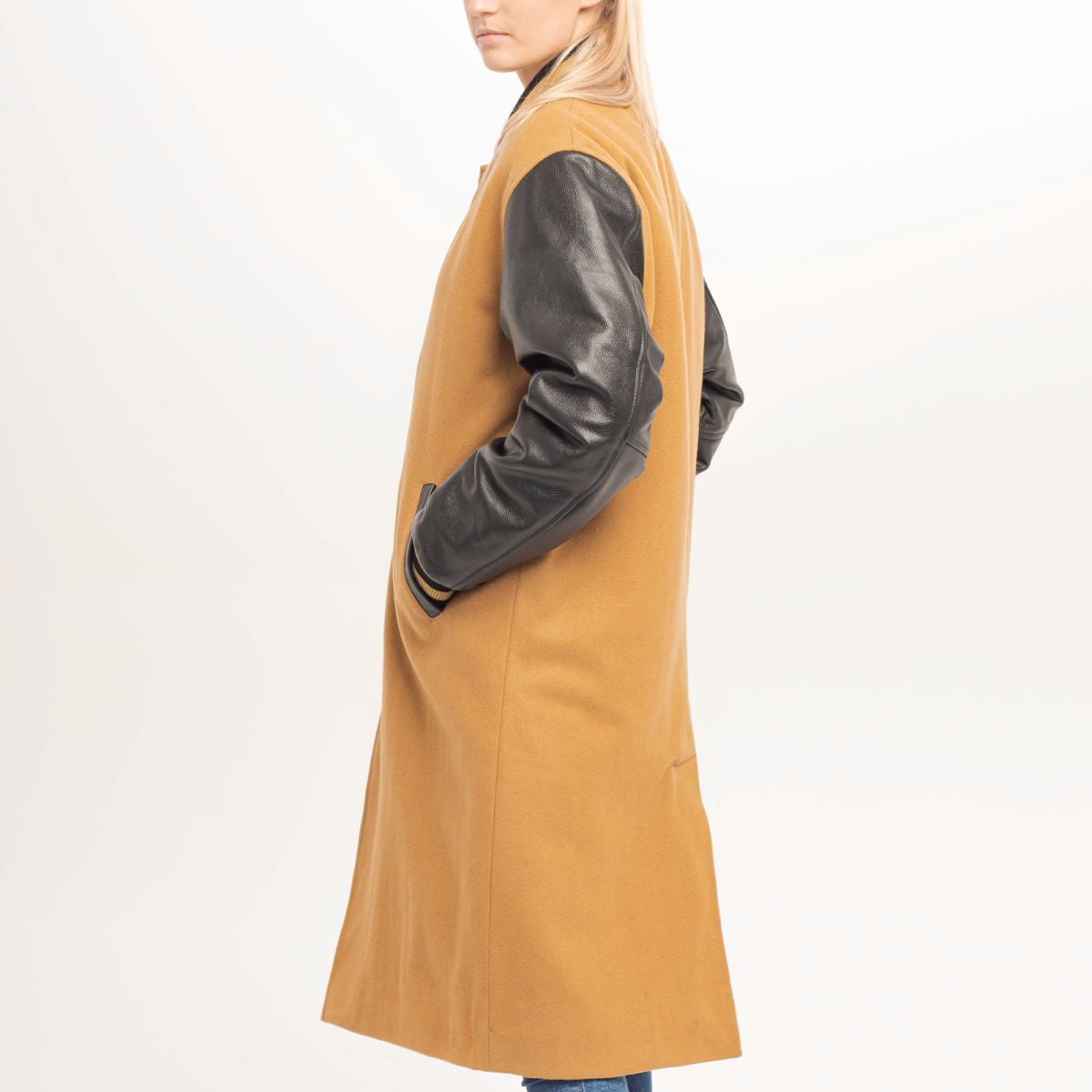 Contrast Classic Camel and Black Letterman Coat