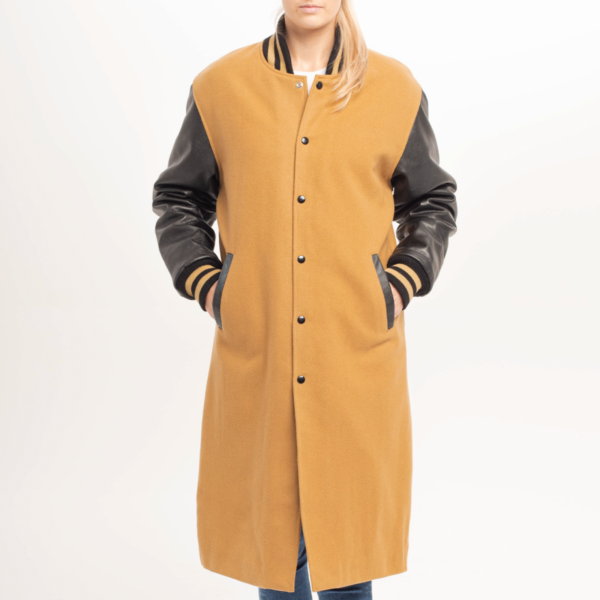 Contrast Classic Camel and Black Letterman Coat