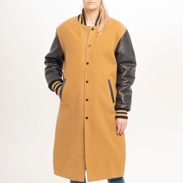 Contrast Classic Camel and Black Letterman Coat