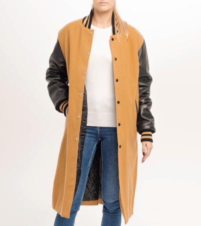 Contrast Classic Camel and Black Letterman Coat