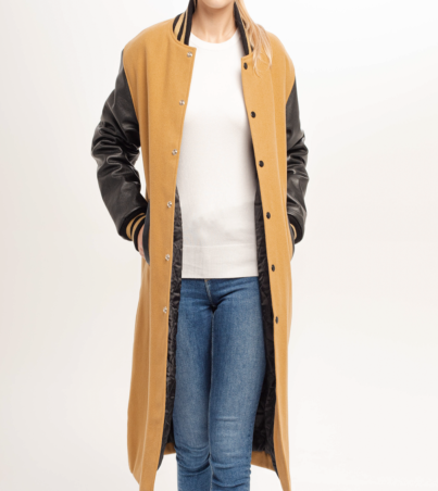 Contrast Classic Camel and Black Letterman Coat