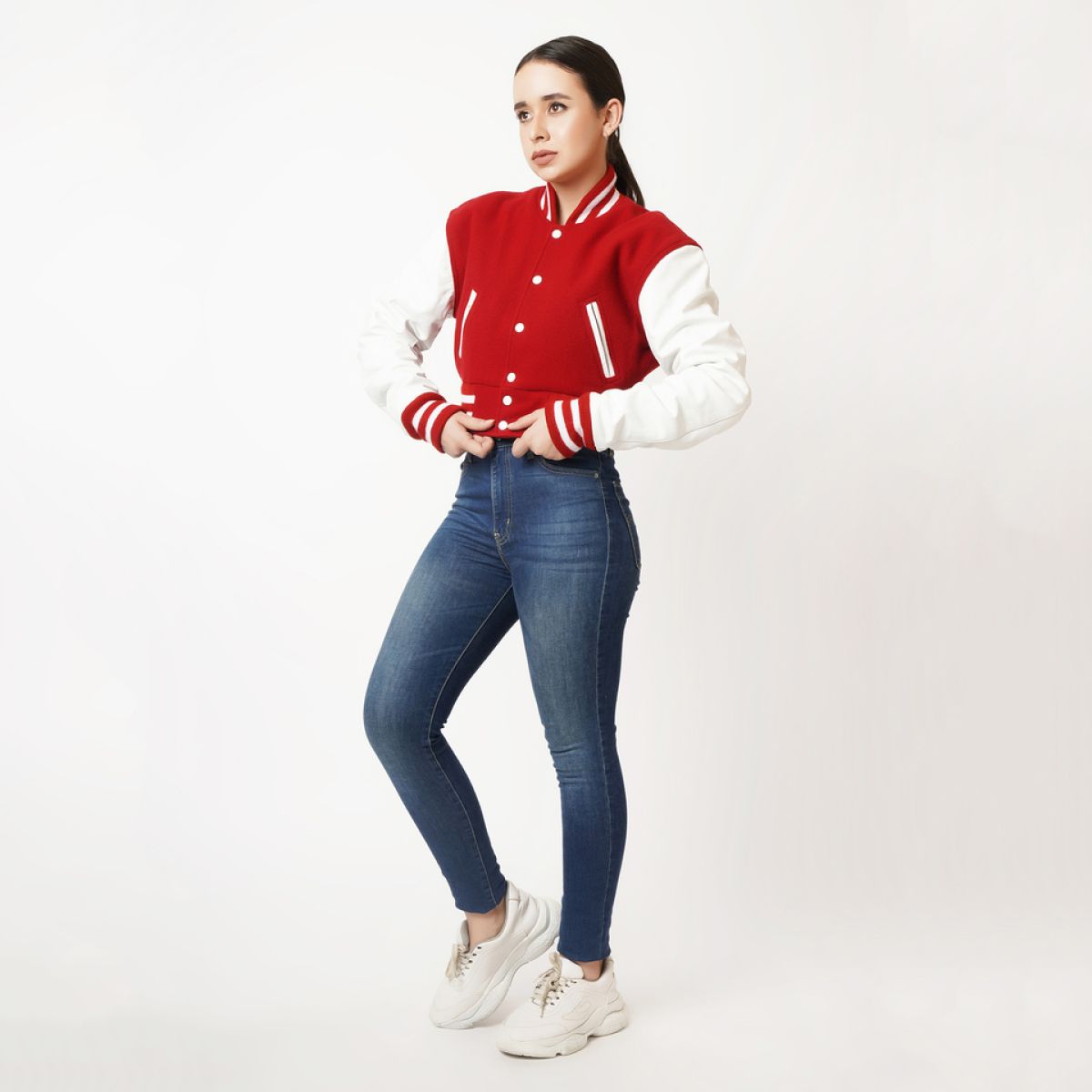 Crimson Crop Top Letterman Jacket