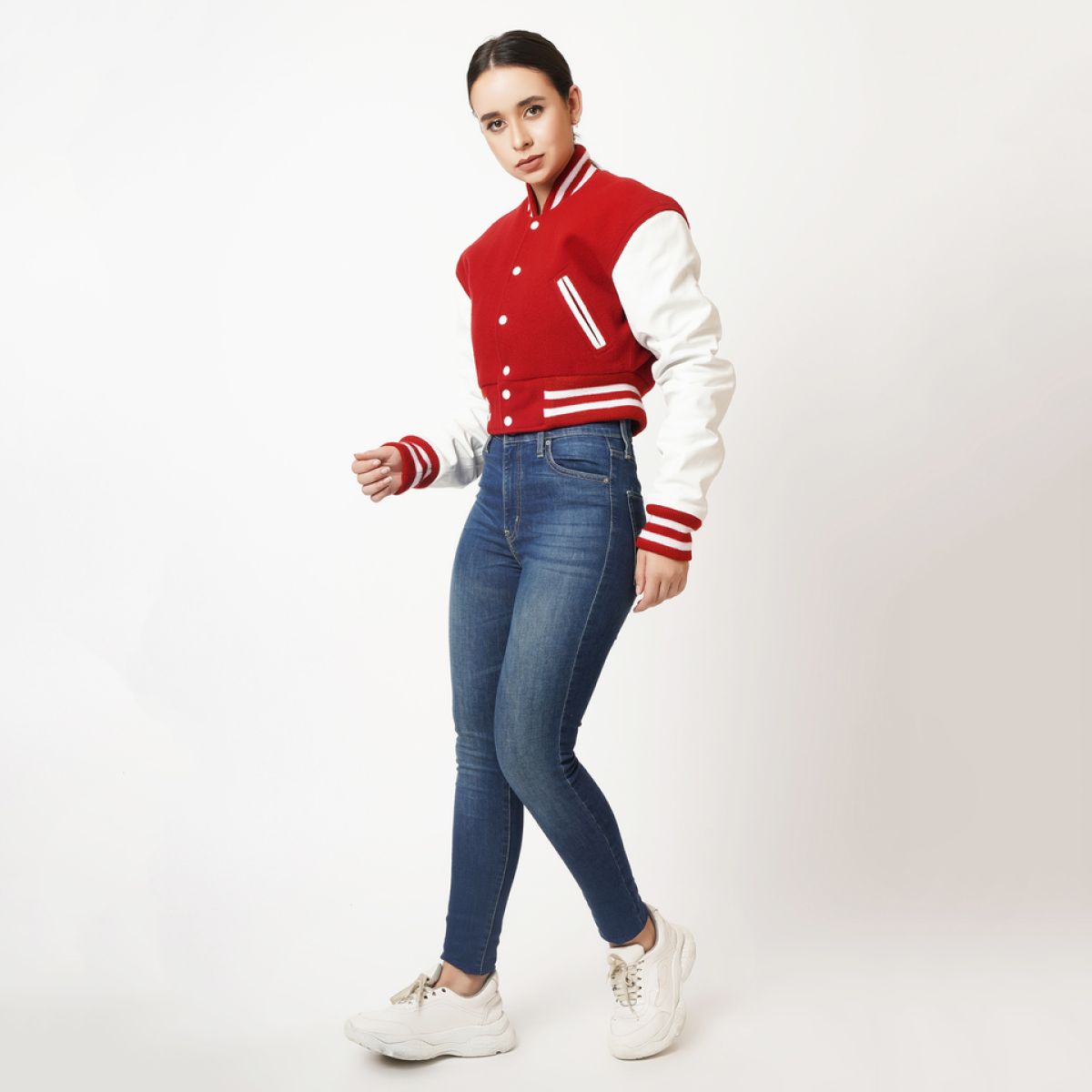 Crimson Crop Top Letterman Jacket