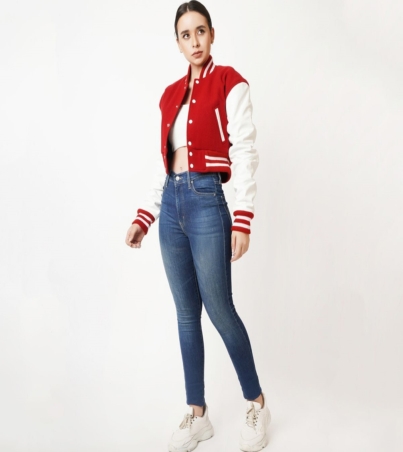 Crimson Crop Top Letterman Jacket