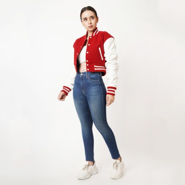 Crimson Crop Top Letterman Jacket