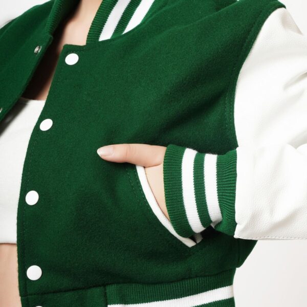 Fresh Green and Crisp White Cropped Varsity Jacket