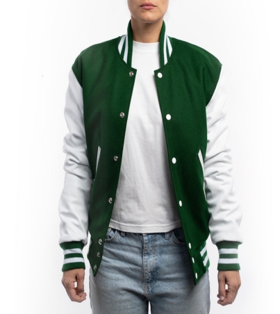 Vibrant Green & Crisp White Letterman Jacket