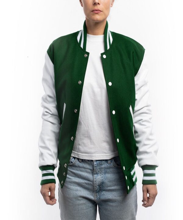 Vibrant Green & Crisp White Letterman Jacket