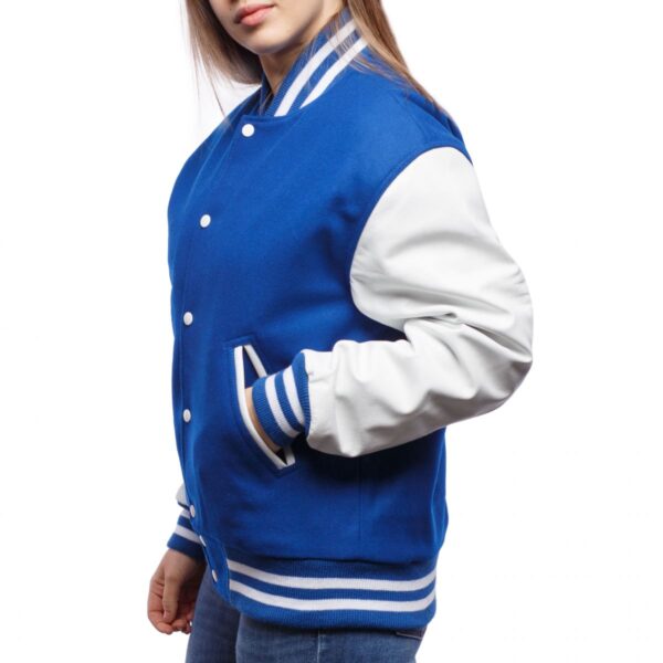 Elegant Women's Royal Blue & White Letterman Jacket