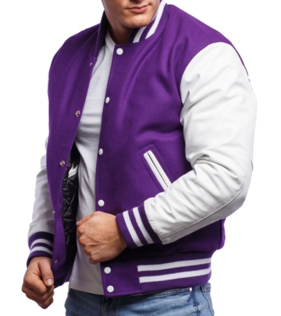 men's Purple Wool & White Leather - Varsity Jacket