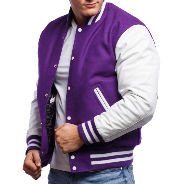 men's Purple Wool & White Leather - Varsity Jacket