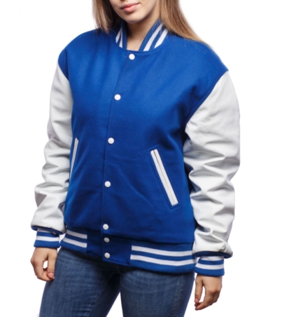 Elegant Women's Royal Blue & White Letterman Jacket