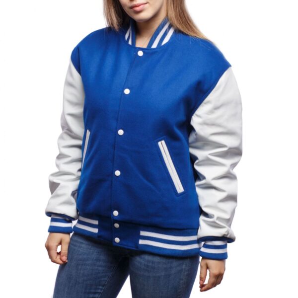 Elegant Women's Royal Blue & White Letterman Jacket