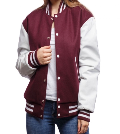 Elegant Maroon & Crisp White Letterman Jacket