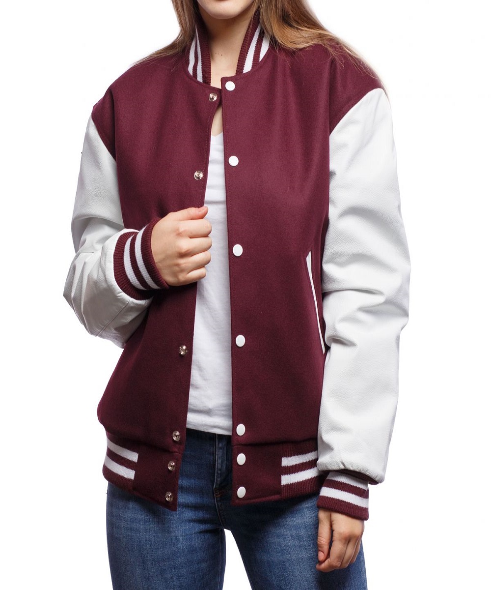 Elegant Maroon & Crisp White Letterman Jacket