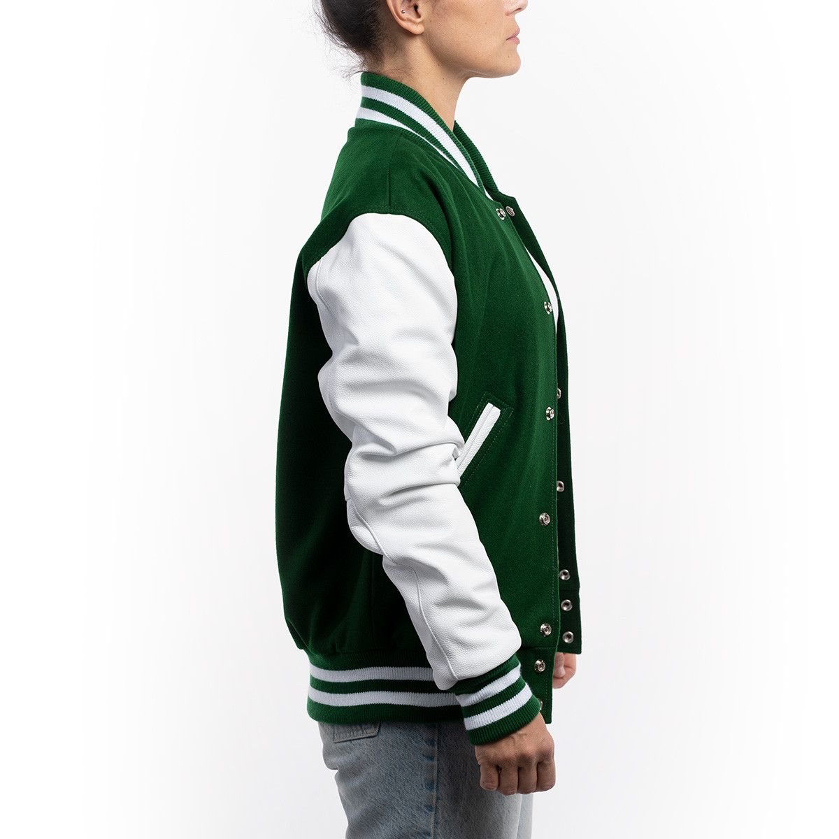 Vibrant Green & Crisp White Letterman Jacket