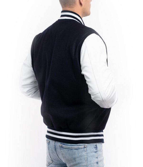 men's Navy Wool Body White Leather Varsity Jacket