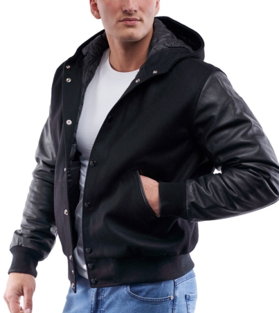 Men's classic Black Hooded varsity jacket Jacket