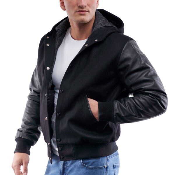 Men's classic Black Hooded varsity jacket Jacket