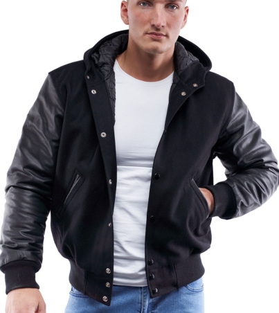 Men's classic Black Hooded varsity jacket Jacket