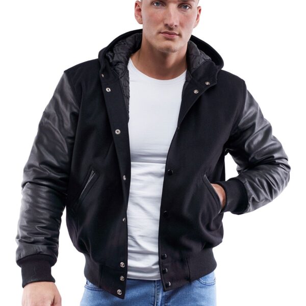 Men's classic Black Hooded varsity jacket Jacket