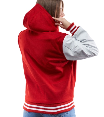 Bold Scarlet & Crisp White Hooded Letterman Jacket