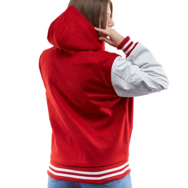 Bold Scarlet & Crisp White Hooded Letterman Jacket