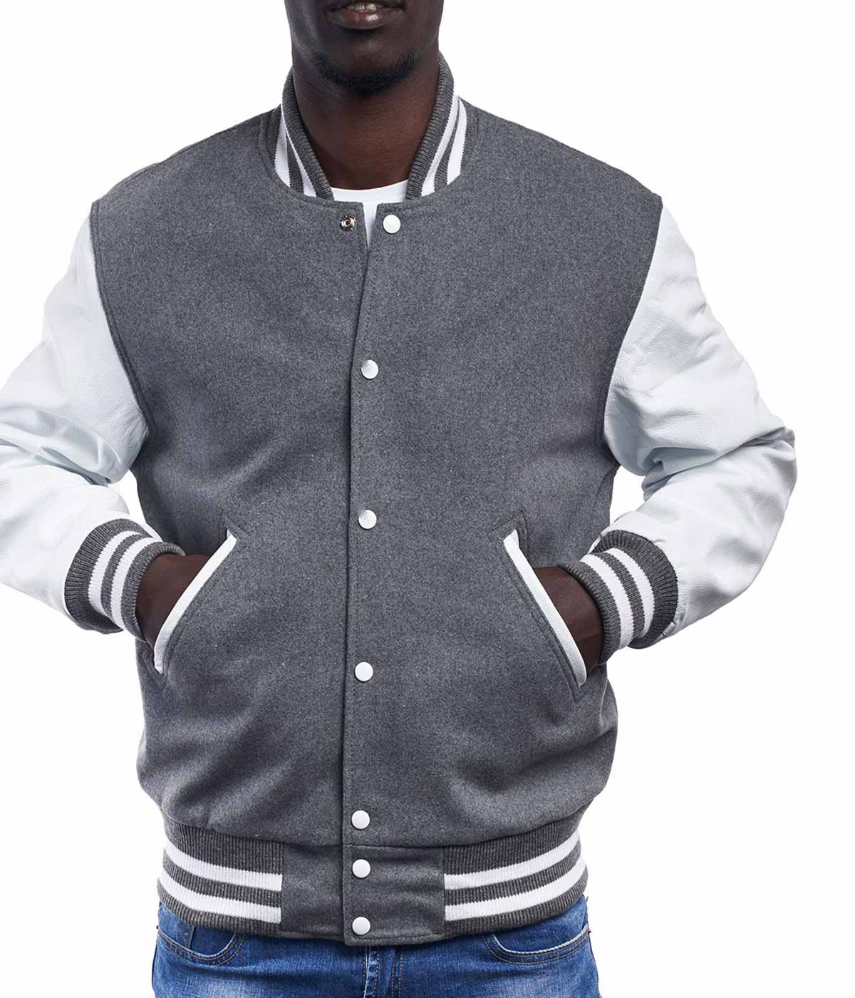 Men's Oxford Varsity Jacket with Bright White Sleeves