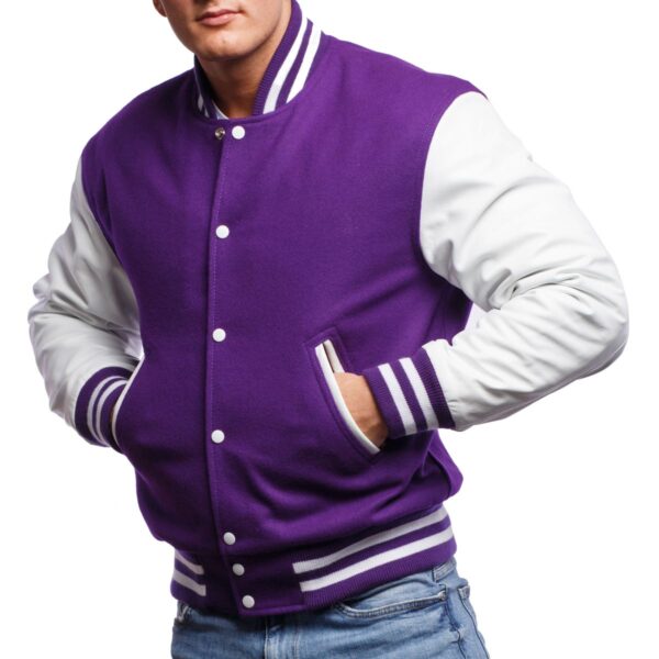 men's Purple Wool & White Leather - Varsity Jacket