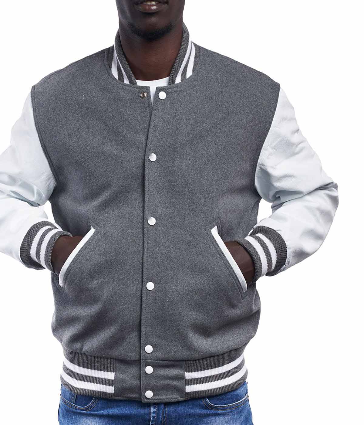 Men's Oxford Varsity Jacket with Bright White Sleeves