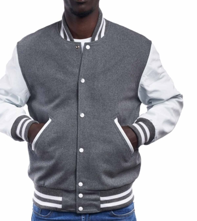 Men's Oxford Varsity Jacket with Bright White Sleeves