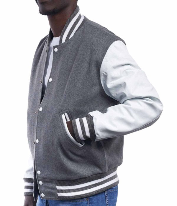 Men's Oxford Varsity Jacket with Bright White Sleeves